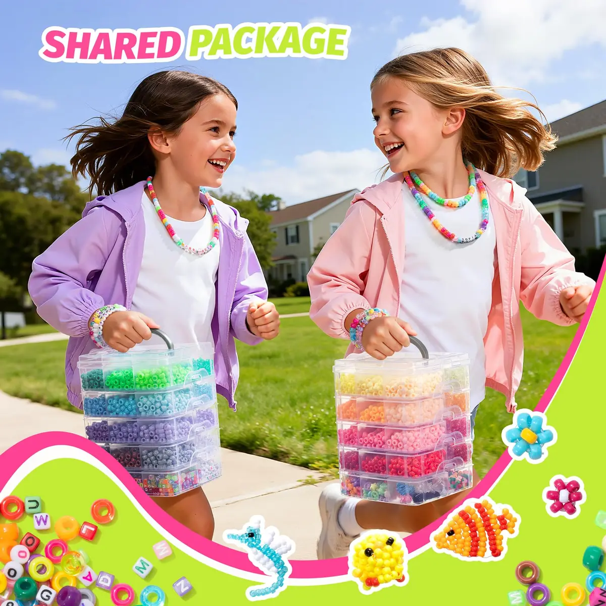 Simetufy Pony Beads Bracelet Kit 12000Pcs 48 Colors | Large Rainbow Bead Set for Kids & Crafts - view 9
