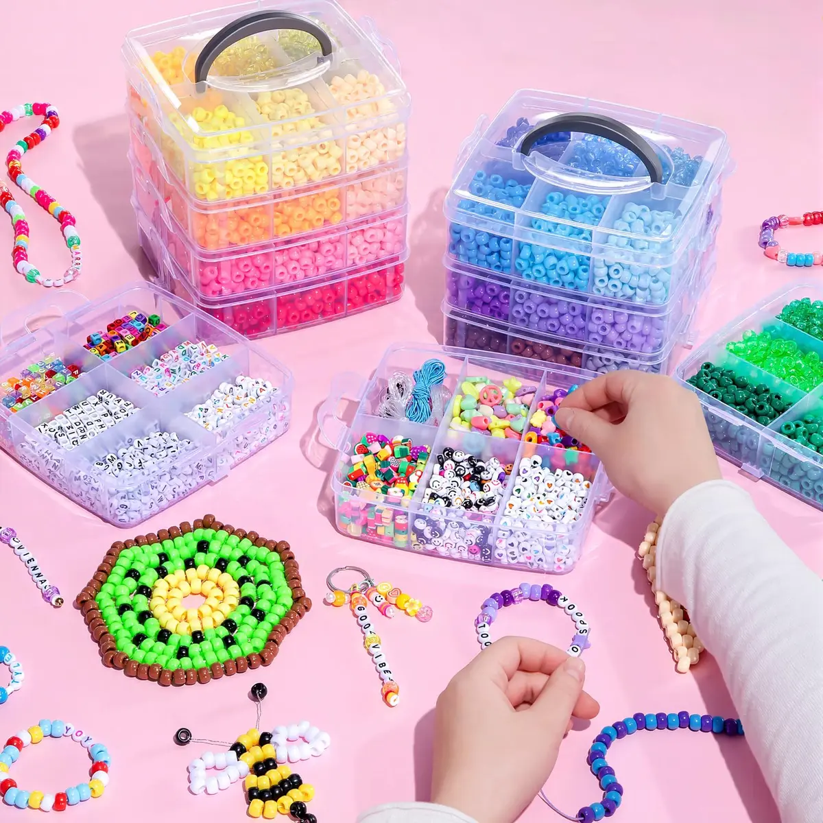Simetufy Pony Beads Bracelet Kit 12000Pcs 48 Colors | Large Rainbow Bead Set for Kids & Crafts - view 2