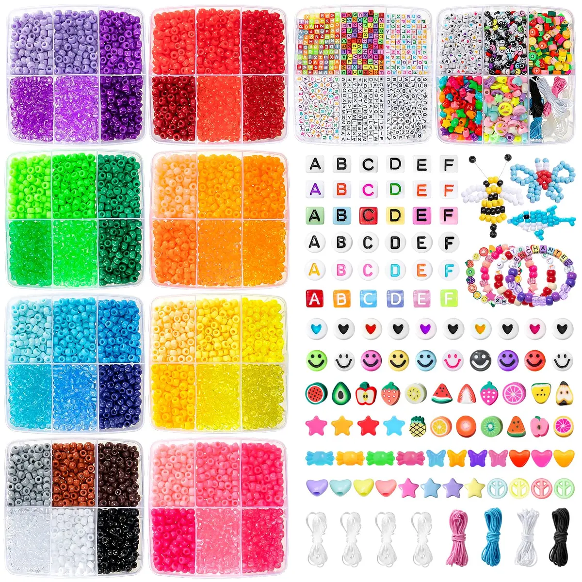 Simetufy Pony Beads Bracelet Kit 12000Pcs 48 Colors | Large Rainbow Bead Set for Kids & Crafts - view 3
