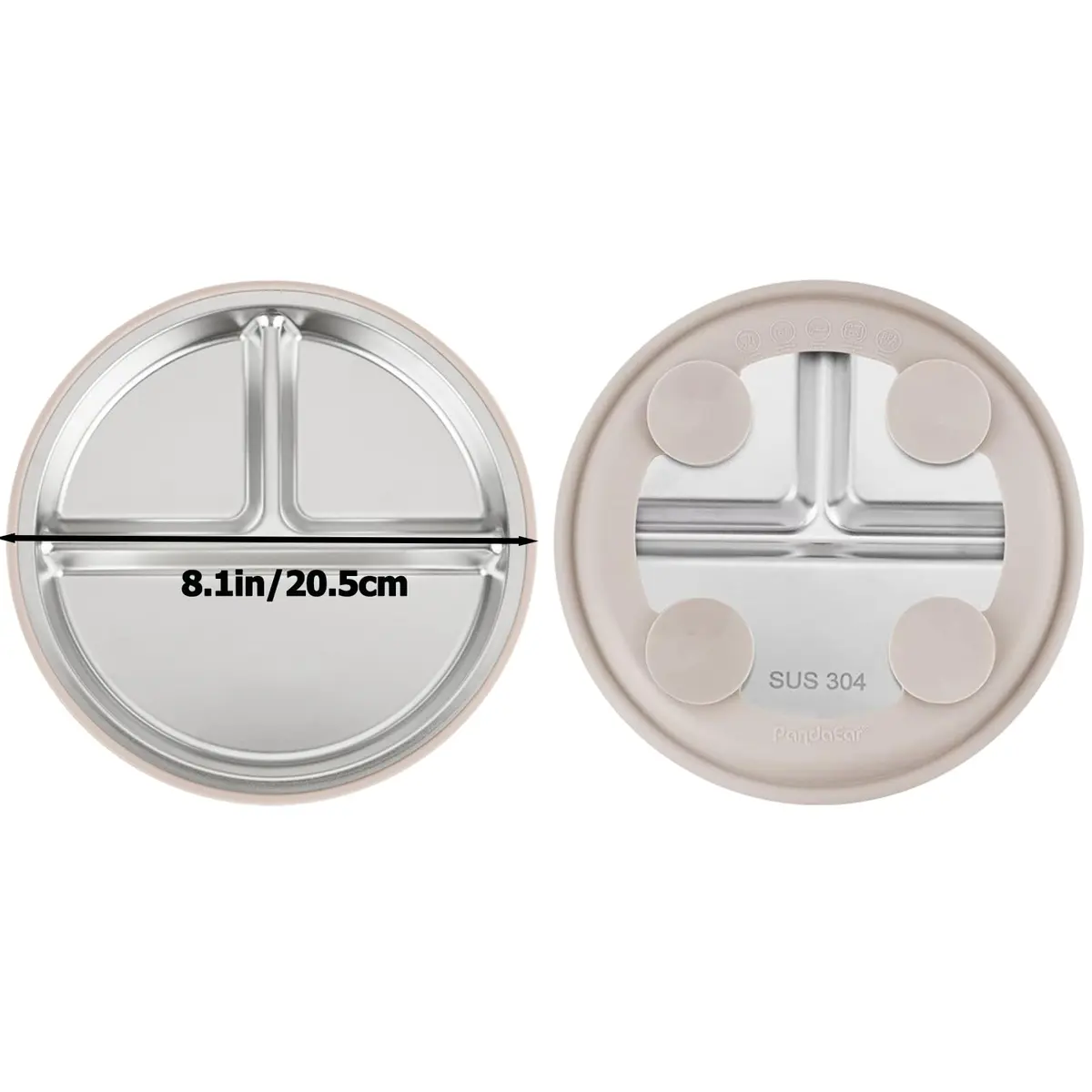 PandaEar 3 Pack Stainless Steel Baby Suction Plates | Divided Toddler Plate for Baby Led Weaning, Non-Slip, Dishwasher Safe (Linen/Brown/Tan) - view 4
