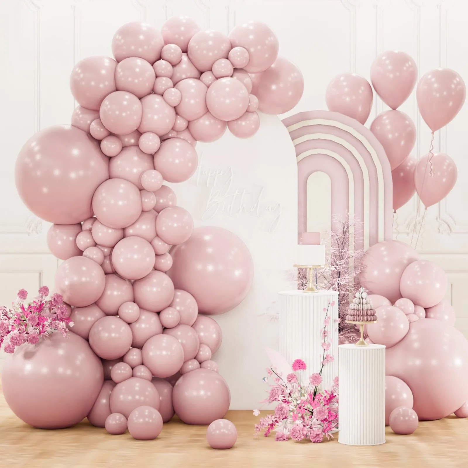 PartyWoo Dusty Pink Balloons 152pcs Different Sizes | Boho Blush Lilac Pink Latex Balloons - main product image