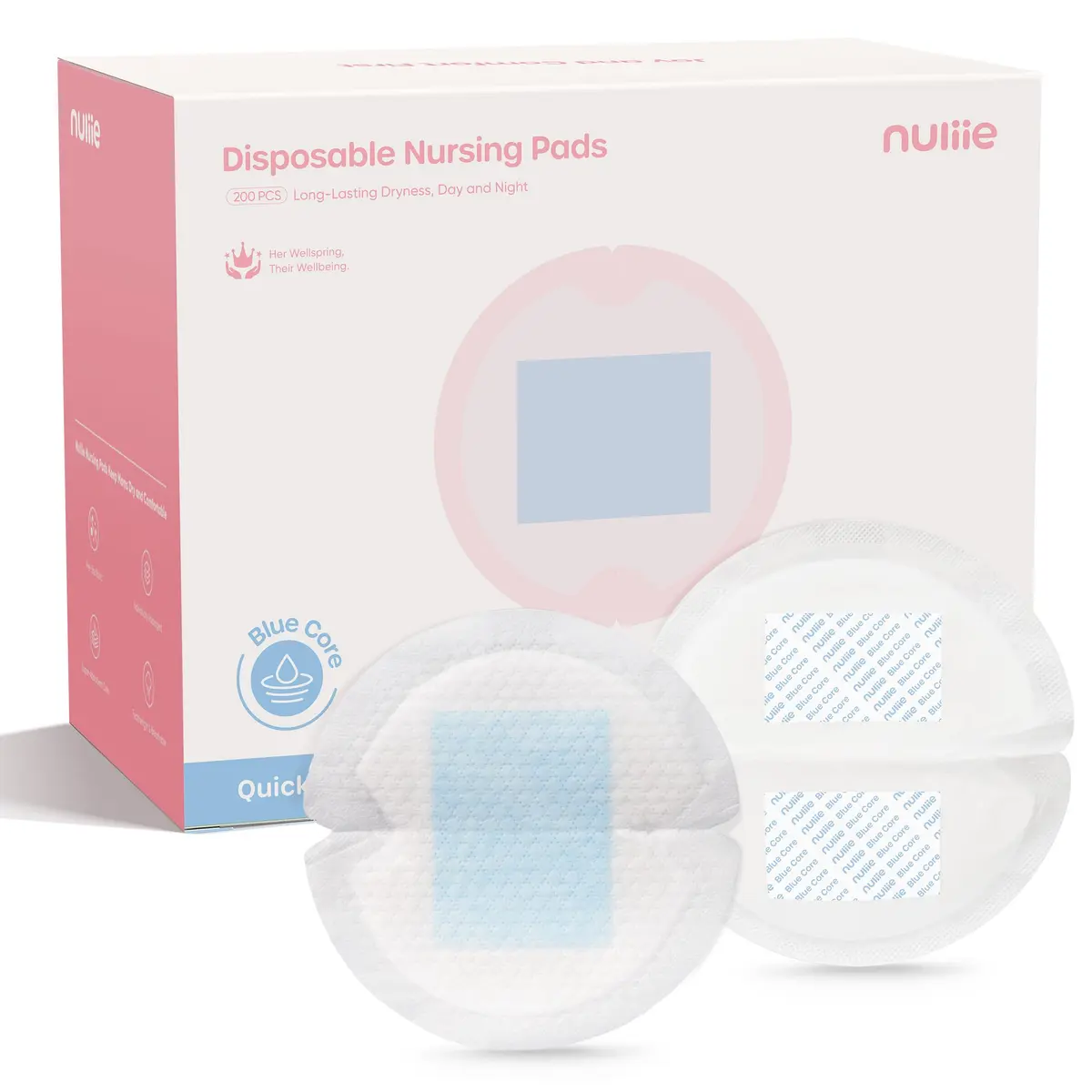 Nuliie High-Absorbency Blue Core Nursing Pads 200 Count | Stay Dry Day & Night, Leakproof, Individually Wrapped - main product image