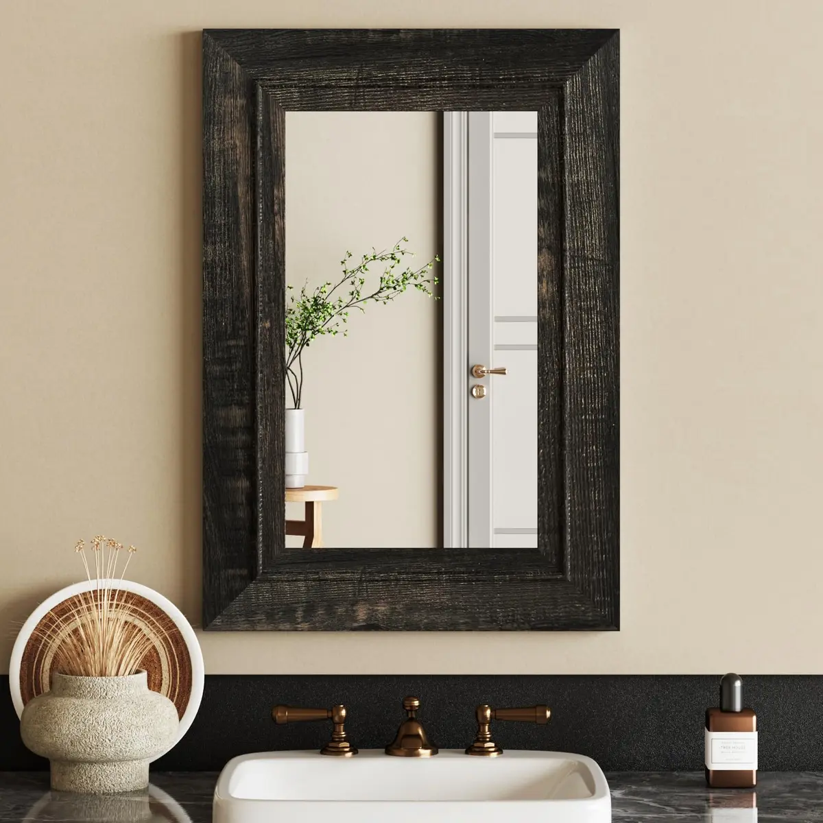ALBAD Rustic Wall-Mounted Vanity Mirror 26"L x 18"W | Farmhouse Style, Durable MDF, Moisture-Resistant - main product image