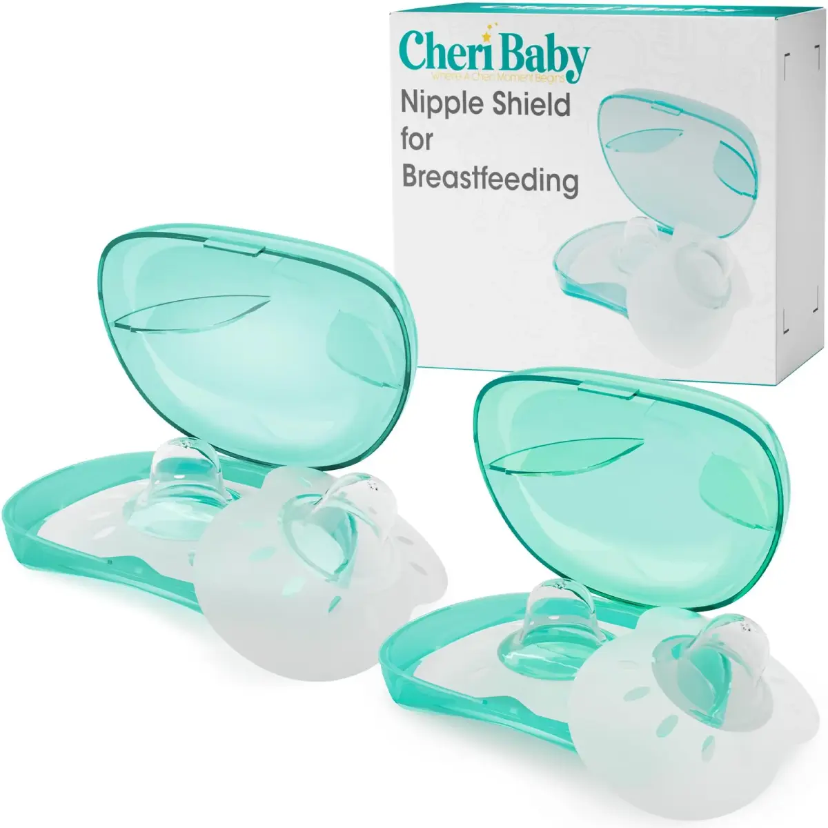 Cheri Baby Nipple Shield for Breastfeeding with Difficulty Sucking or Flat or Inverted Nipples, 2 Pair with Carrying Case, L-24mm - main product image