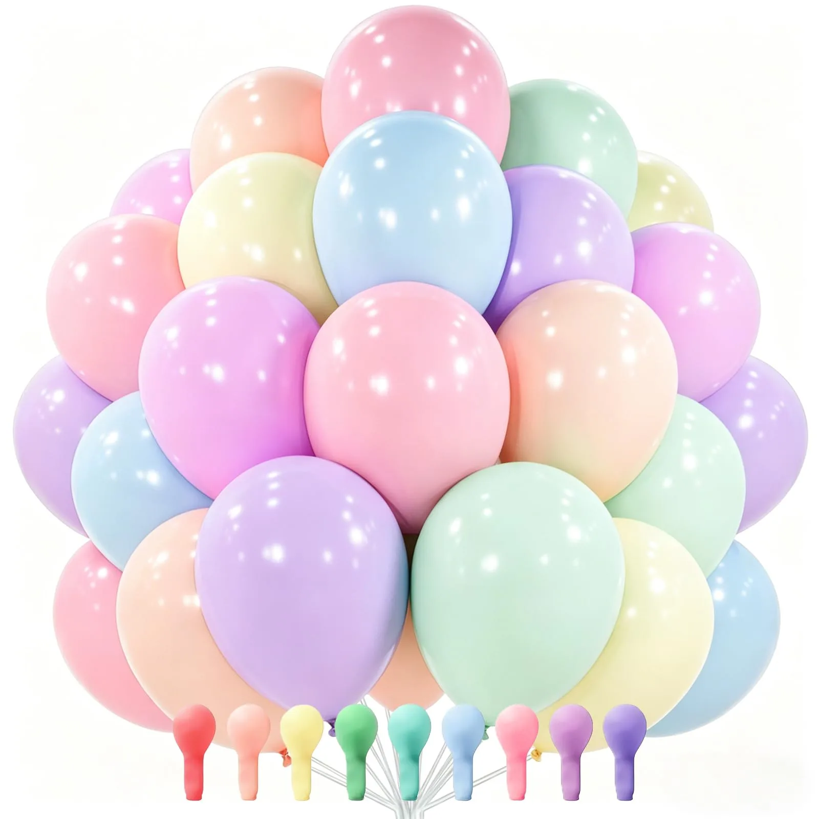 PartyWoo Pastel Balloons 101 Pcs 12 Inch Latex Rainbow Balloons | USA Imported Party Decor - main product image