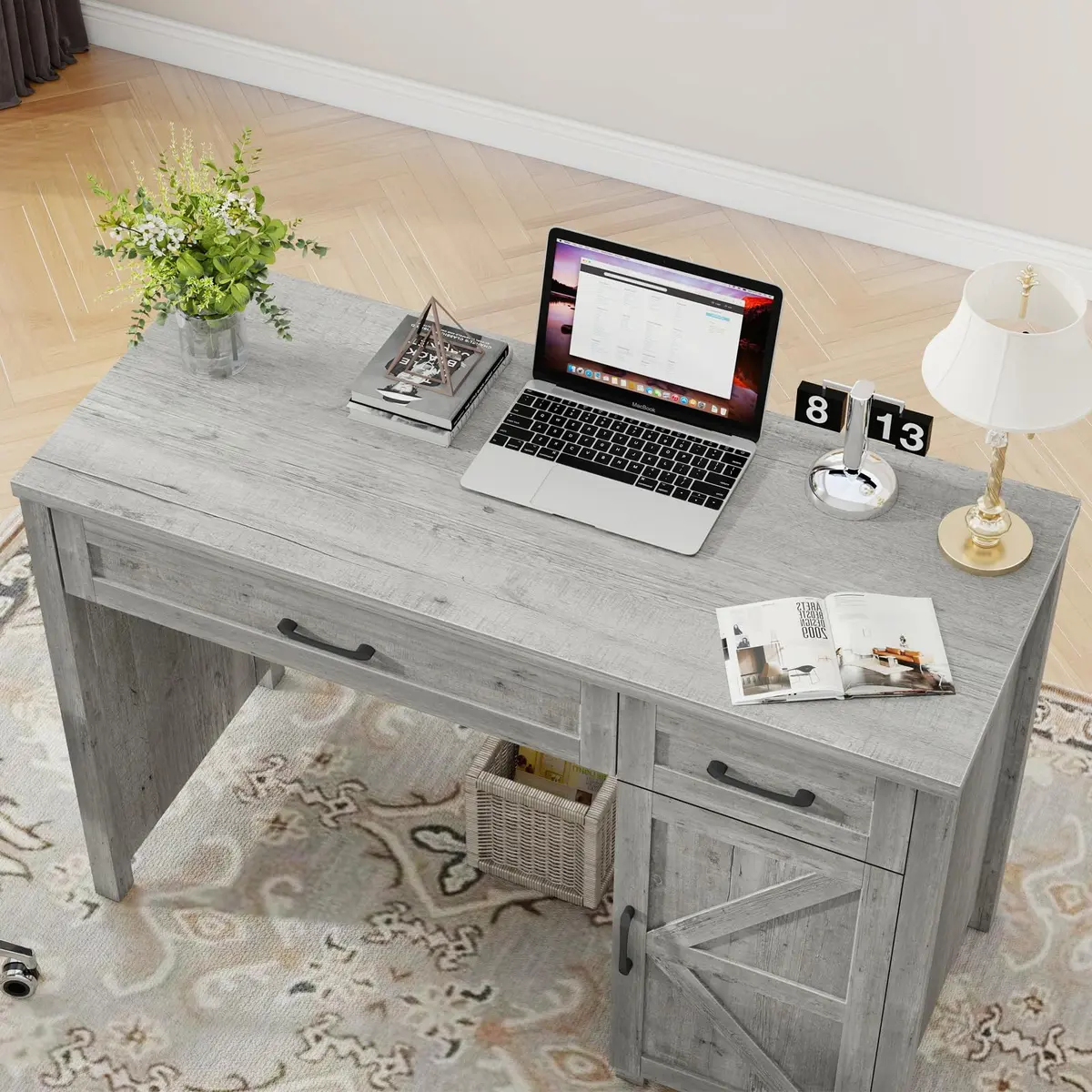 Halitaa Farmhouse 47" Executive Desk, Grey | Stylish Home Office Workstation - view 5