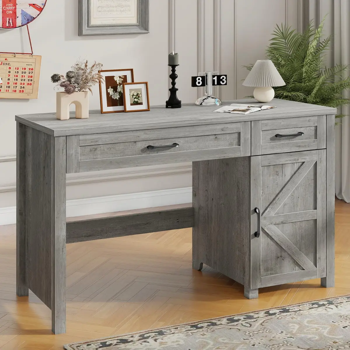 Halitaa Farmhouse 47" Executive Desk, Grey | Stylish Home Office Workstation - view 6
