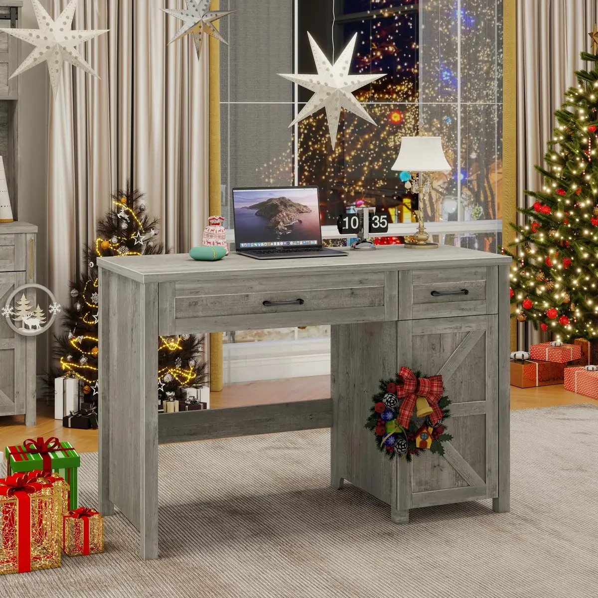 Halitaa Farmhouse 47" Executive Desk, Grey | Stylish Home Office Workstation - view 7