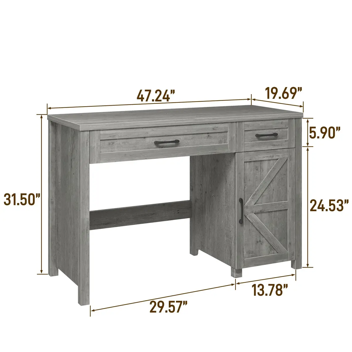 Halitaa Farmhouse 47" Executive Desk, Grey | Stylish Home Office Workstation - view 2