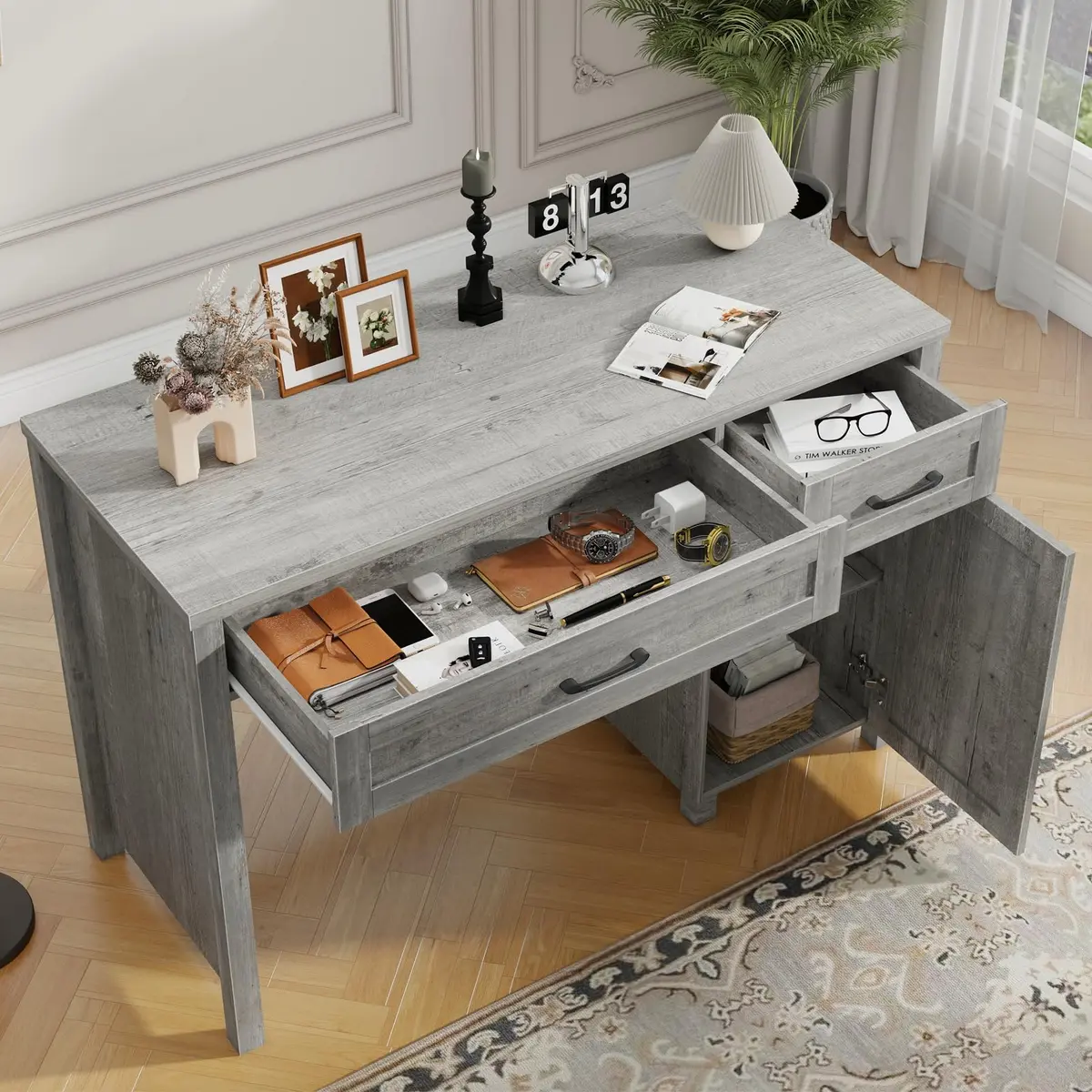 Halitaa Farmhouse 47" Executive Desk, Grey | Stylish Home Office Workstation - view 3