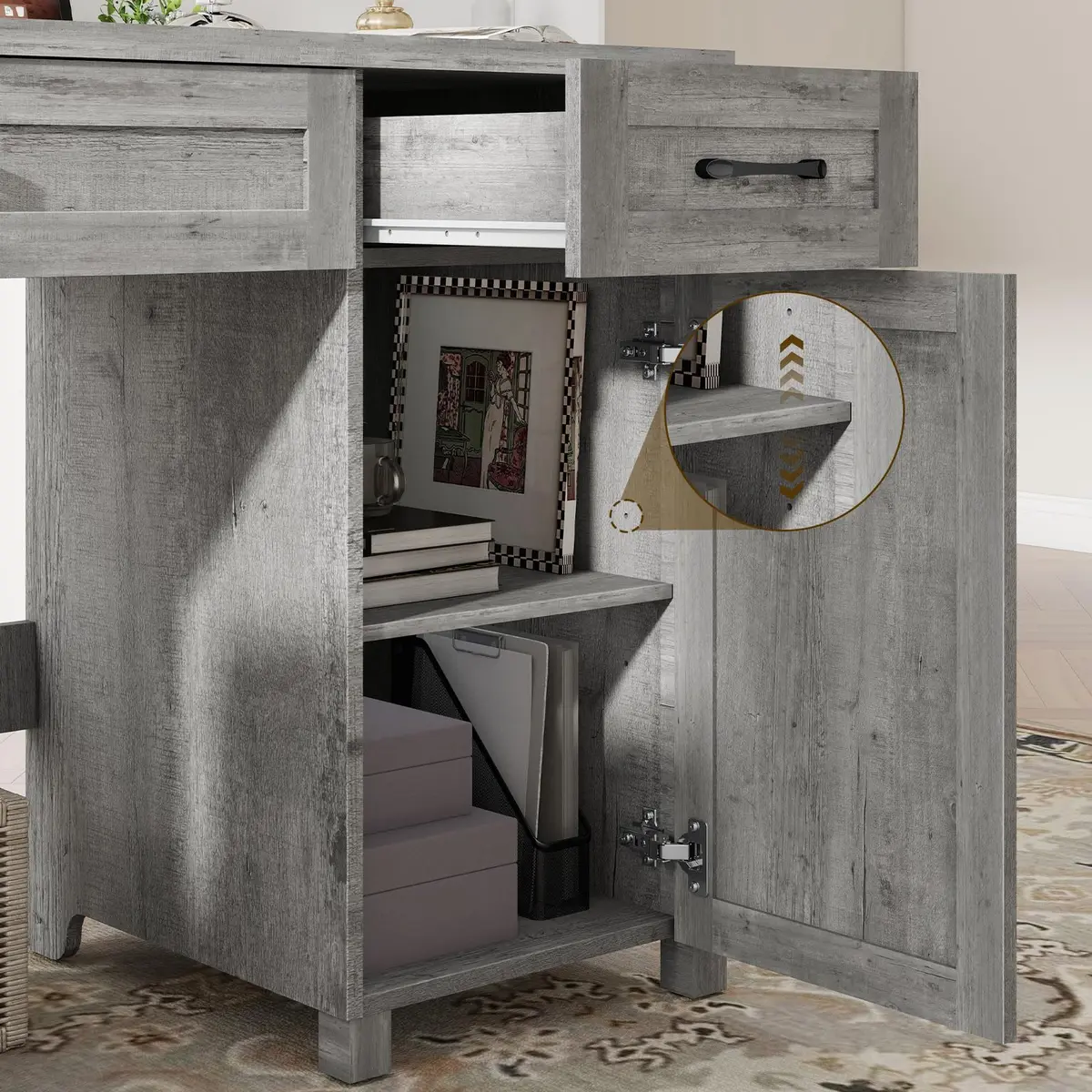 Halitaa Farmhouse 47" Executive Desk, Grey | Stylish Home Office Workstation - view 4