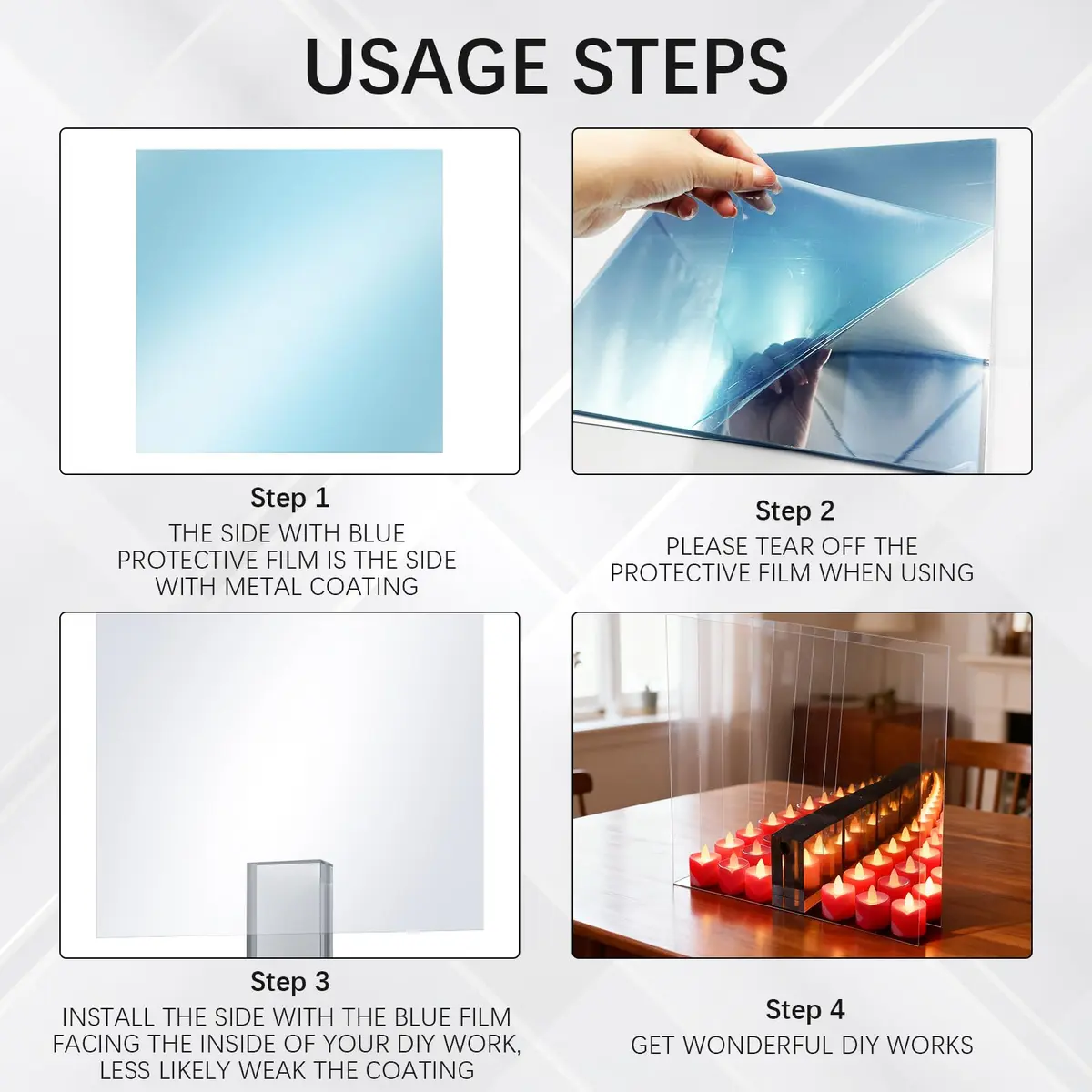 Yudlto Acrylic Two Way Mirror Sheets 12x12x0.04 Inch (6-Pack) | Shatter-Resistant See-Through Glass for Infinity Projects - view 3