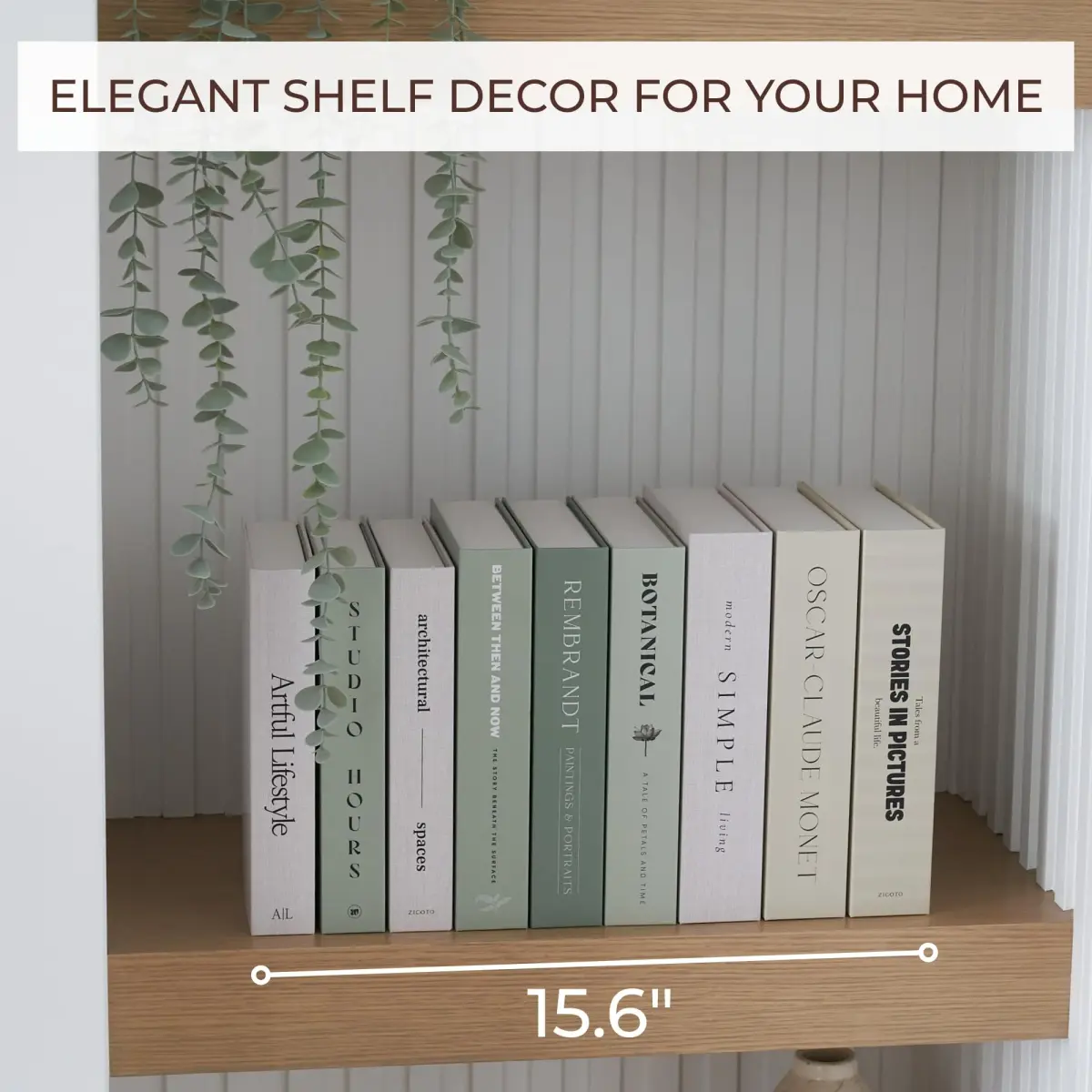ZICOTO Decorative Faux Books Set of 9 | 24.1 cm (9.5") x 16.5 cm (6.5") x 5.1 cm (2") | Modern Sage & Beige Aesthetic Home Decor - view 7