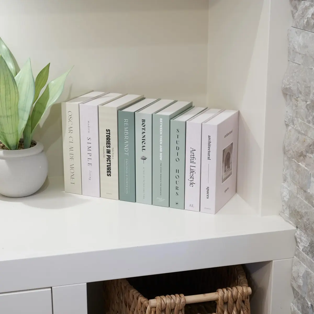 ZICOTO Decorative Faux Books Set of 9 | 24.1 cm (9.5") x 16.5 cm (6.5") x 5.1 cm (2") | Modern Sage & Beige Aesthetic Home Decor - view 9