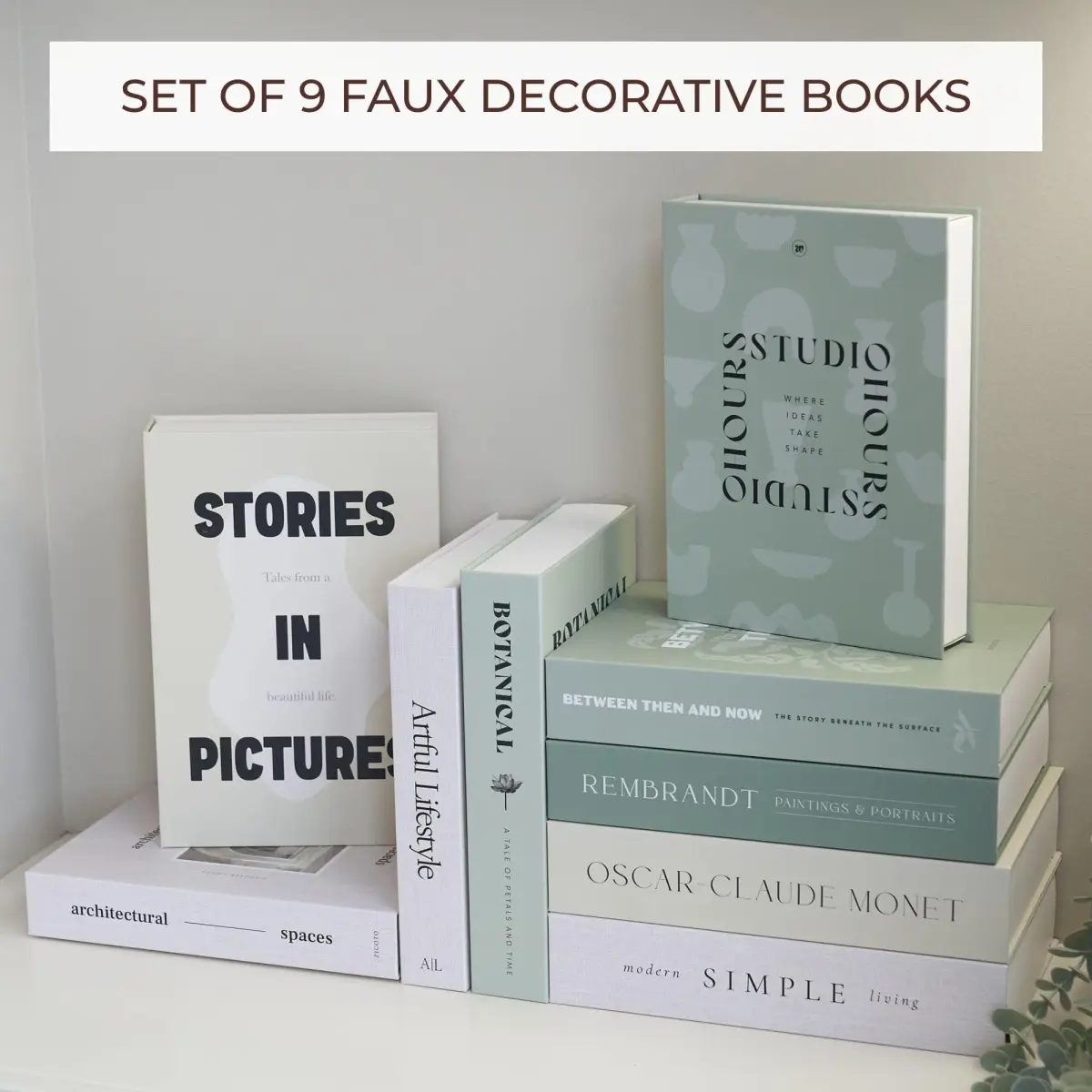 ZICOTO Decorative Faux Books Set of 9 | 24.1 cm (9.5") x 16.5 cm (6.5") x 5.1 cm (2") | Modern Sage & Beige Aesthetic Home Decor - view 3