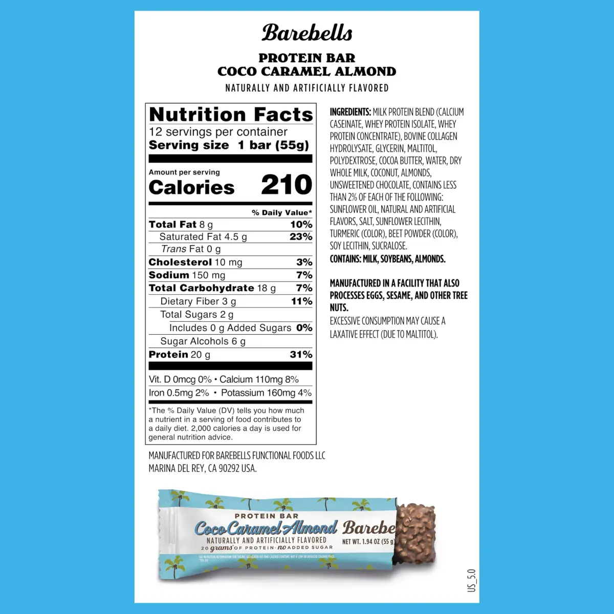 BAREBELLS Coconut Caramel Almond Protein Bars 12 Count (20g Protein) | Delicious Low Sugar Snack - view 6