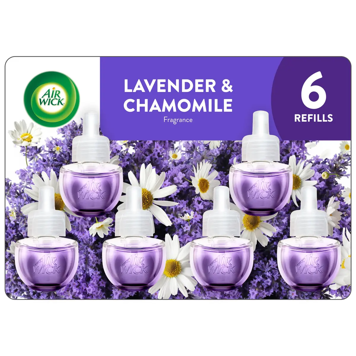 Air Wick Plug-In Scented Oil Refills, 6 Count, Lavender & Chamomile, 120ml (4.02 Fl Oz) | Natural Essential Oils - main product image