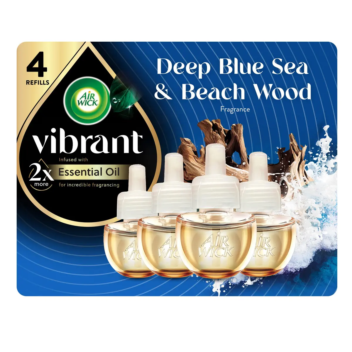 Air Wick Plug In Refills Deep Blue Sea & Beach Wood 4 ct (2.69 Fl Oz Total) | Concentrated Formula Area Deodorizer - main product image
