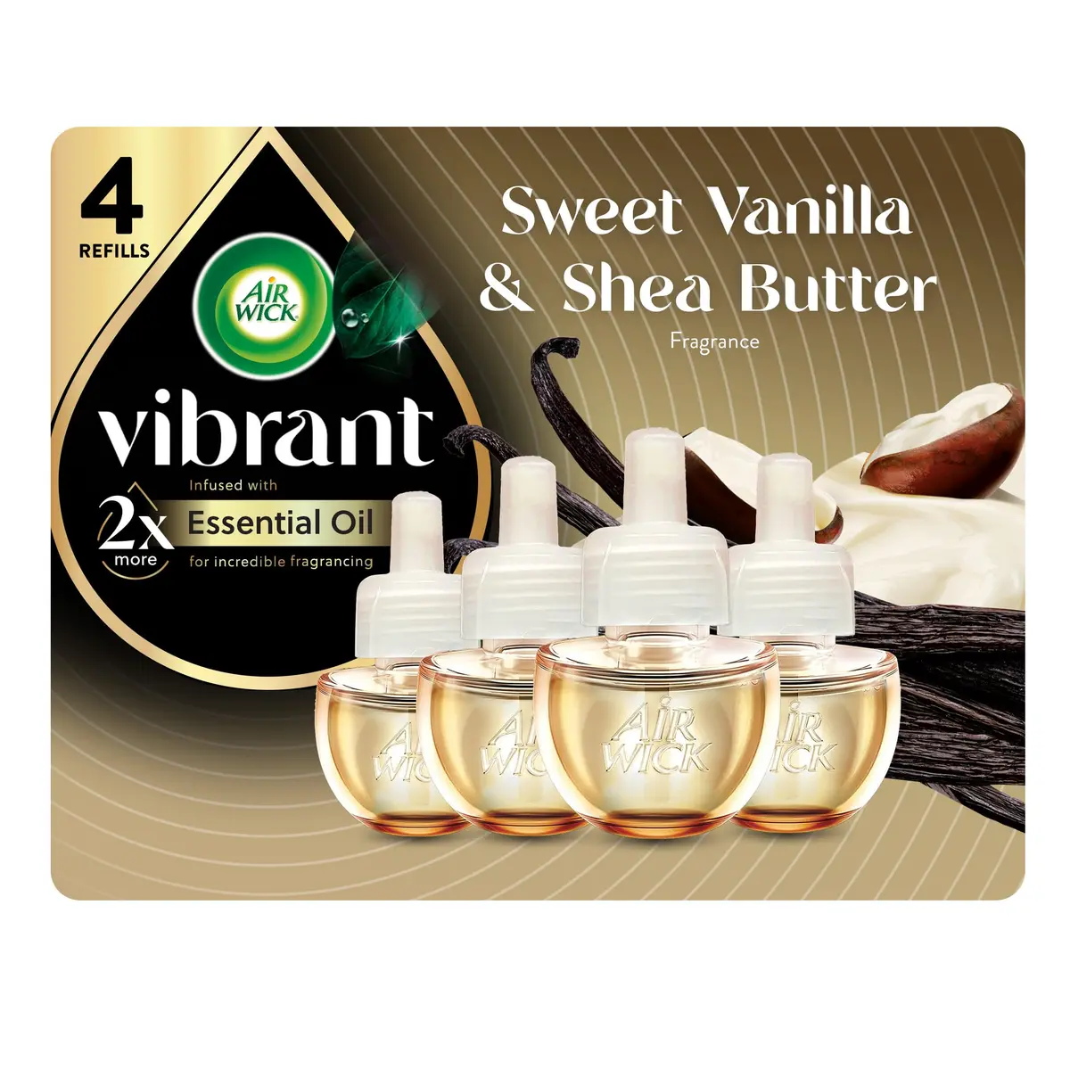 Air Wick Vibrant Plug In Scented Oil Refills Sweet Vanilla & Shea Butter 2.69ml (0.67 Fl Oz) 4-Pack | Infused with 2x More Essential Oils - main product image