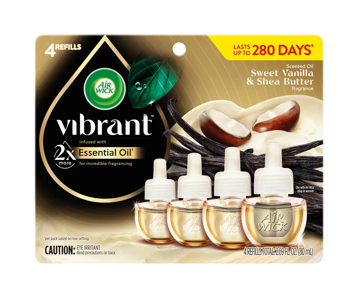 Air Wick Vibrant Plug In Scented Oil Refills Sweet Vanilla & Shea Butter 2.69ml (0.67 Fl Oz) 4-Pack | Infused with 2x More Essential Oils - view 2