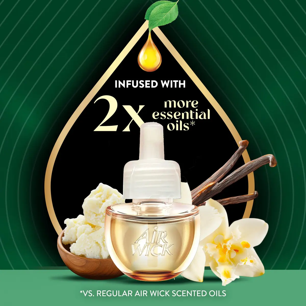 Air Wick Vibrant Plug In Scented Oil Refills Sweet Vanilla & Shea Butter 2.69ml (0.67 Fl Oz) 4-Pack | Infused with 2x More Essential Oils - view 4