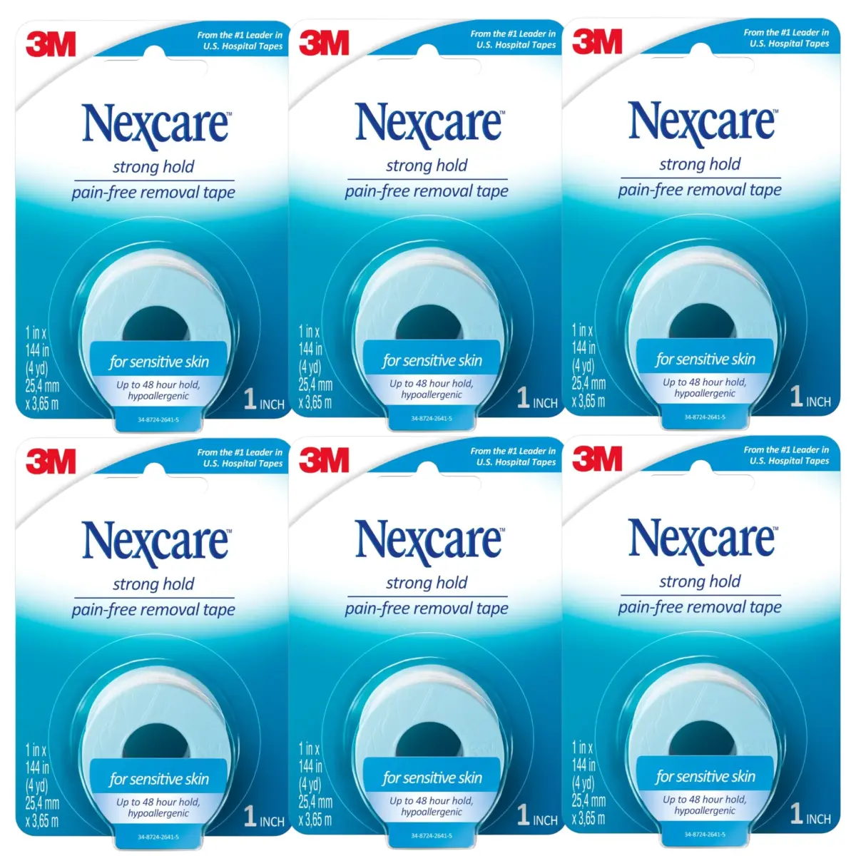 Nexcare Sensitive Skin Low Trauma Tape, 6 Rolls (1" x 144" Each) | Gentle Adhesive for Fragile Skin - main product image