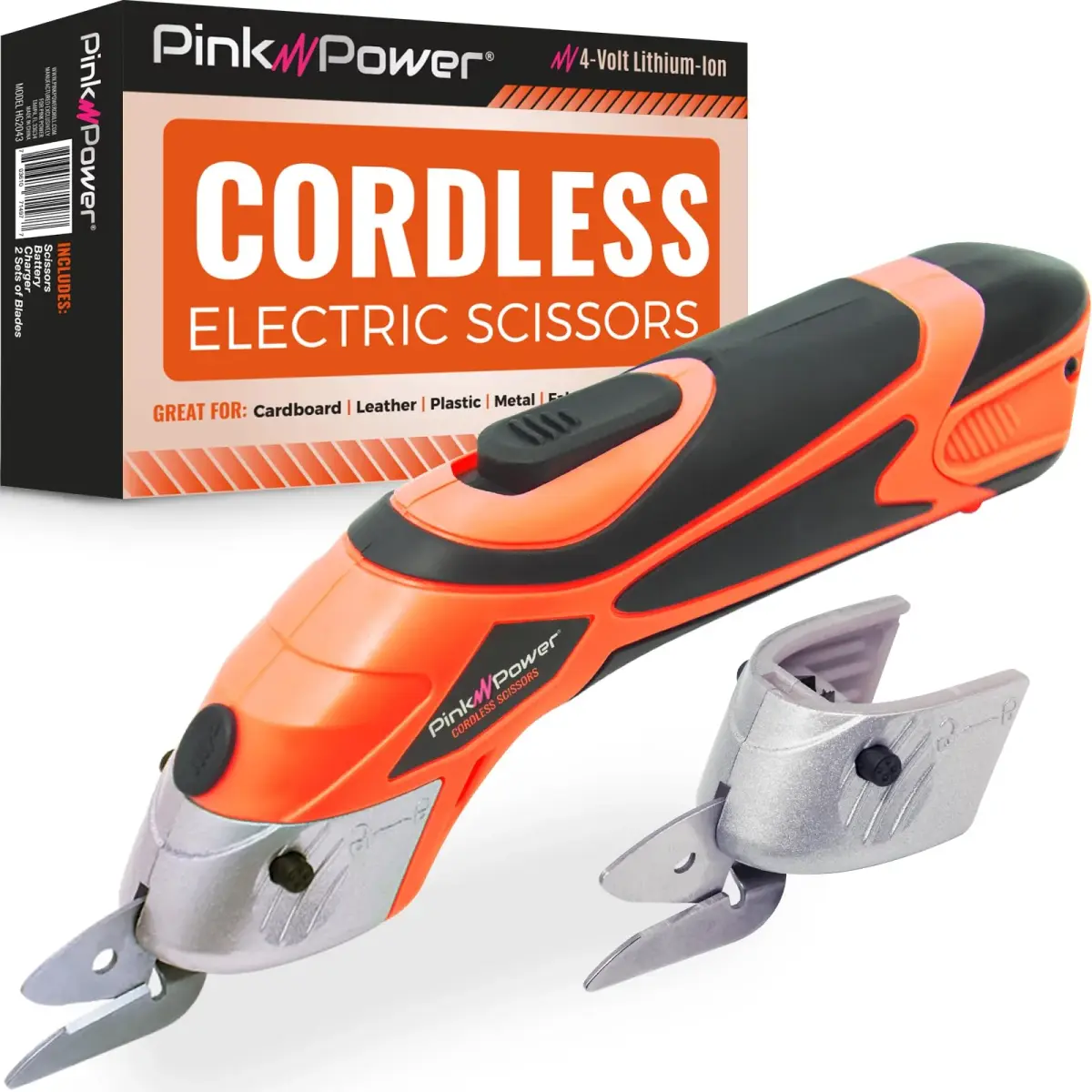 Pink Power HG2043 Electric Fabric Scissors 3.6V | Cordless Cutting Tool with 2 Blades & Charger (Orange) - main product image