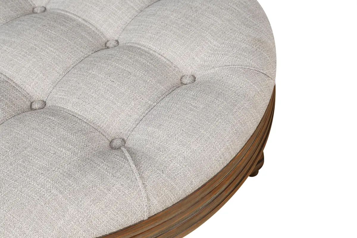 Noble House Huza Round Ottoman Coffee Table 31.5"D x 31.5"W x 18.5"H | Farmhouse Linen Fabric - view 6