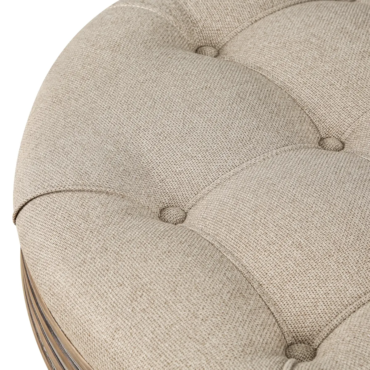 Noble House Home Furnishings Huza Round Ottoman Coffee Table, 2 Tier Button Tufted, 31.5"D x 31.5"W x 18.5"H, Farmhouse Linen Fabric - view 9