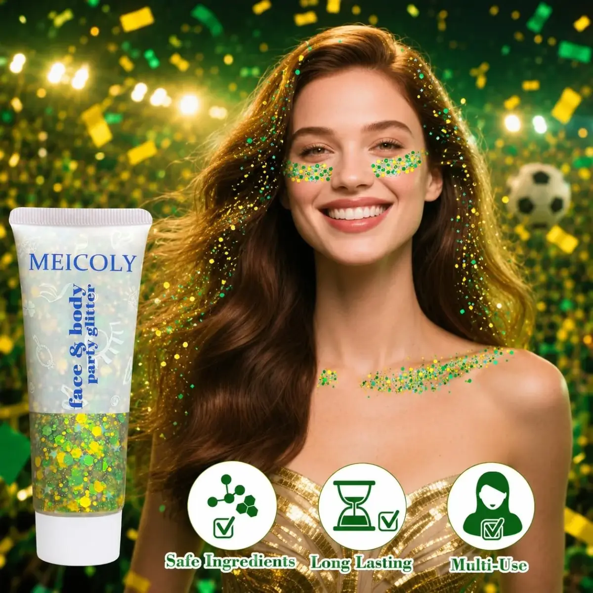 MEICOLY Green and Gold Body Glitter | 50ml (1.76 OZ) Sparkle for Festivals - view 5