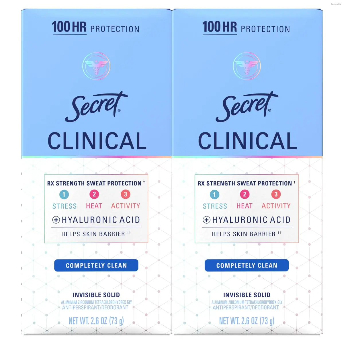 Secret Clinical Strength Invisible Solid Antiperspirant Deodorant for Women, Completely Clean Scent, 5.2 oz (Pack of 2) | 100-Hour Sweat & Odor Protection - main product image
