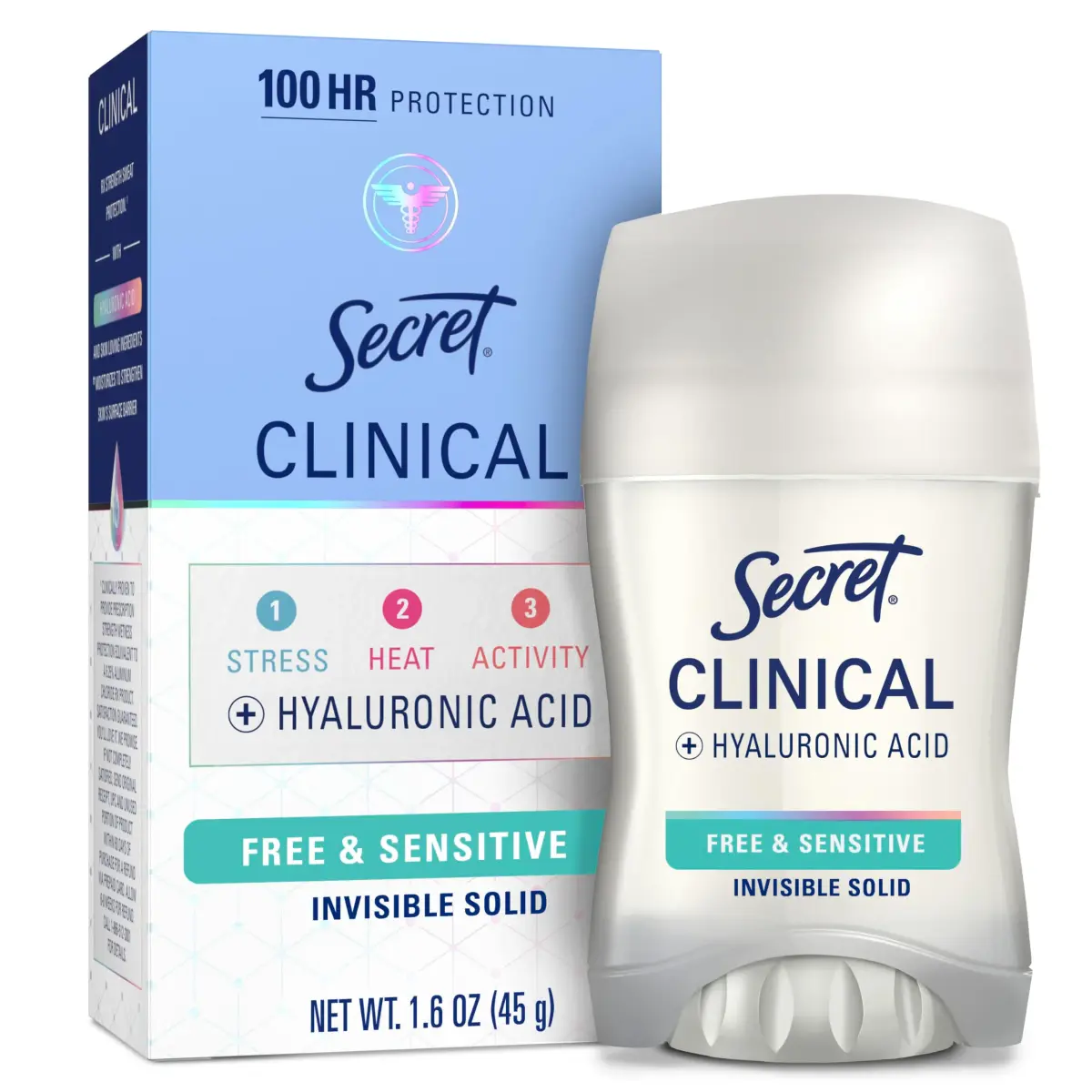 Secret Clinical Strength Invisible Solid Antiperspirant Deodorant for Women, Free & Sensitive, 47.3 ml (1.6 oz) | 100-Hour Sweat & Odor Protection - main product image