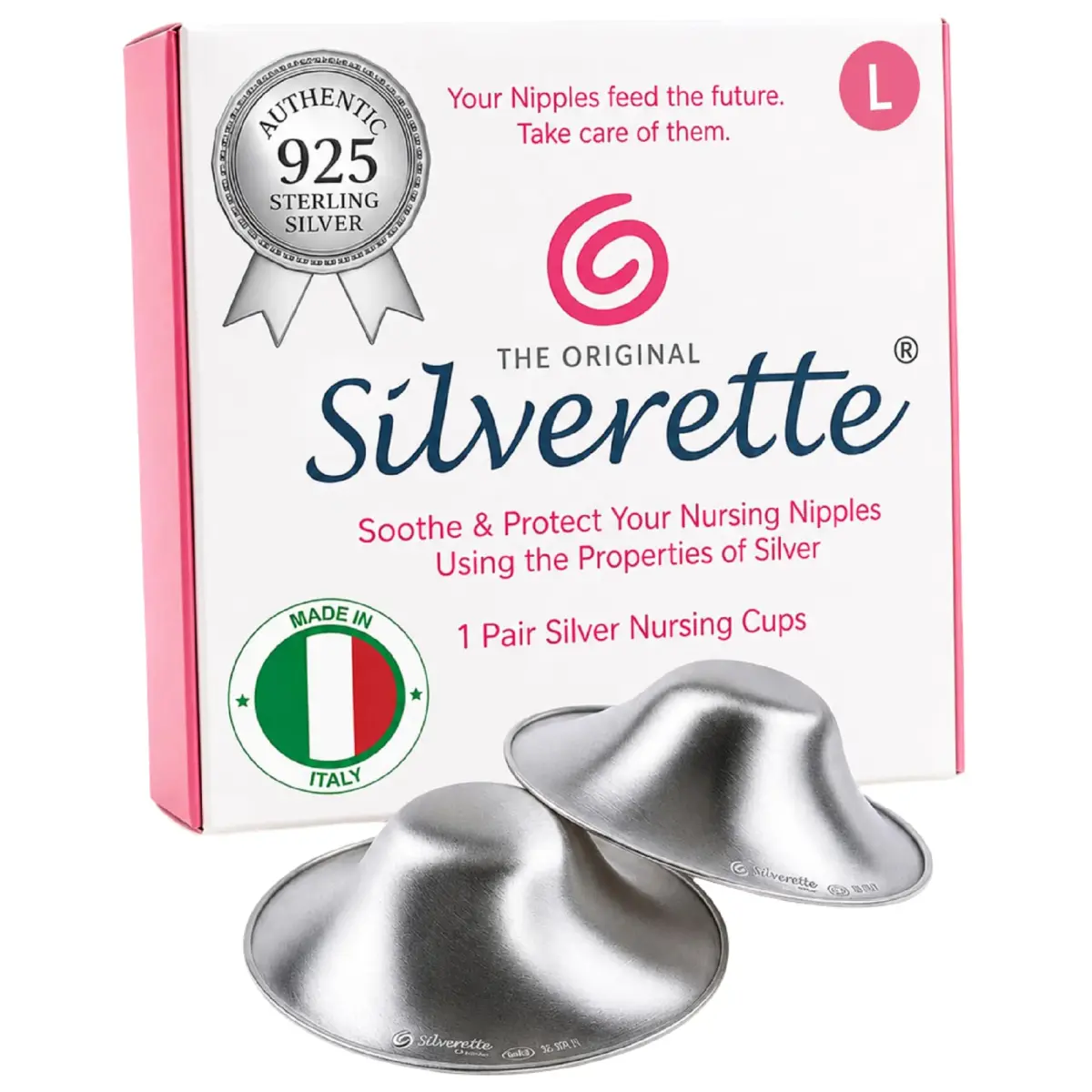Silverette Sterling Silver Nursing Cups Large | FDA-Registered, Handmade in Italy - main product image