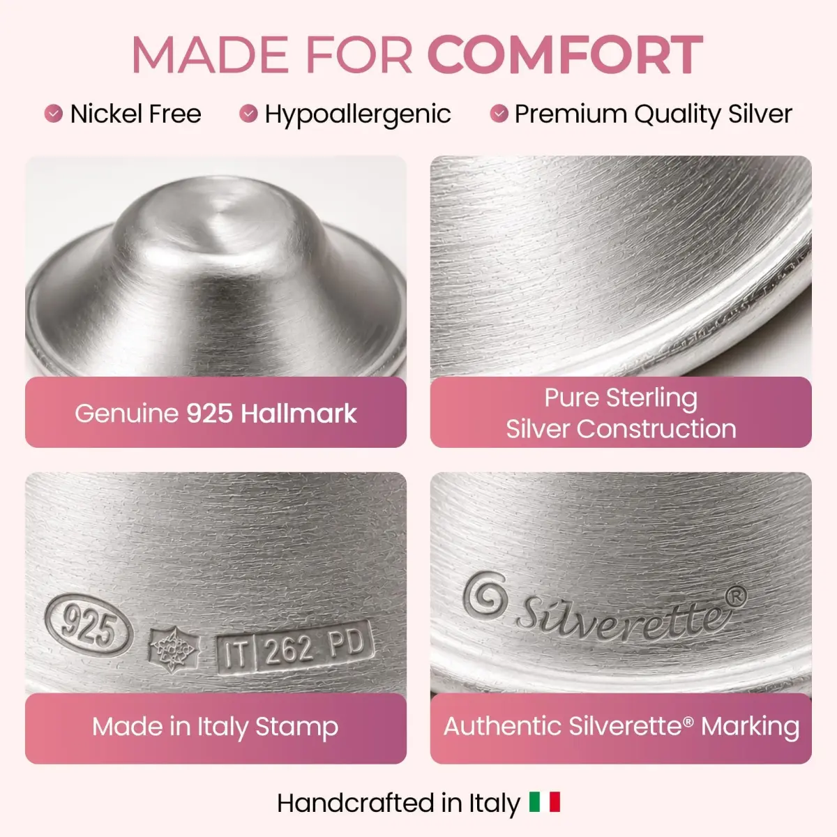 Silverette Sterling Silver Nursing Cups Large | FDA-Registered, Handmade in Italy - view 6