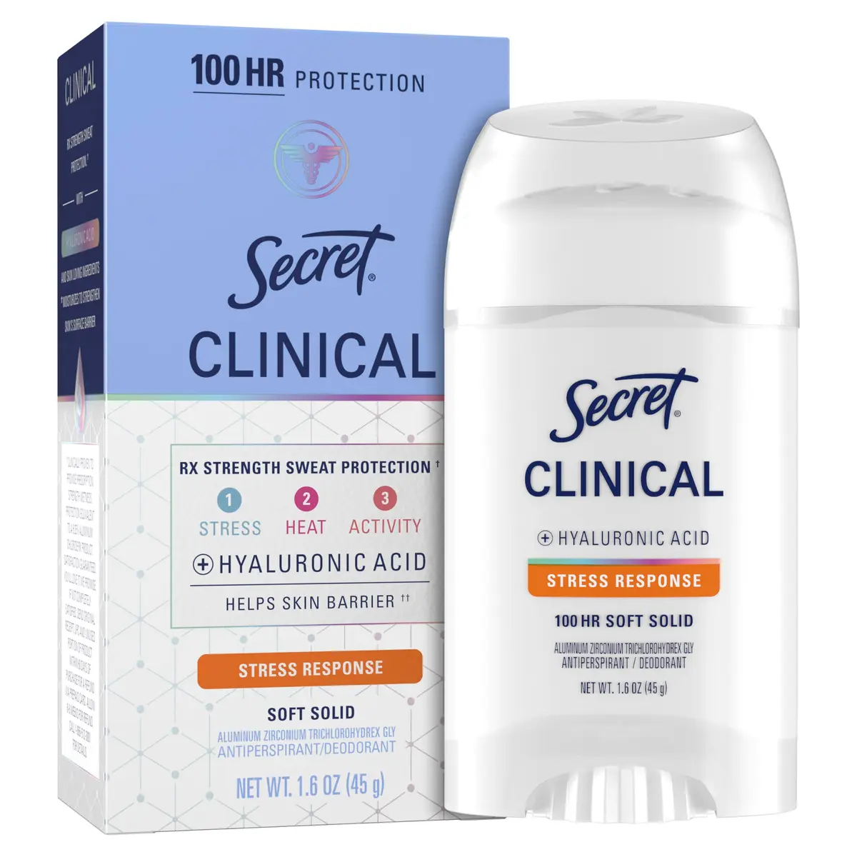 Secret Clinical Strength 100HR Antiperspirant Deodorant for Women, Stress Response Soft Solid 47.3ml (1.6 oz) | Fights 3 Types of Sweat - main product image
