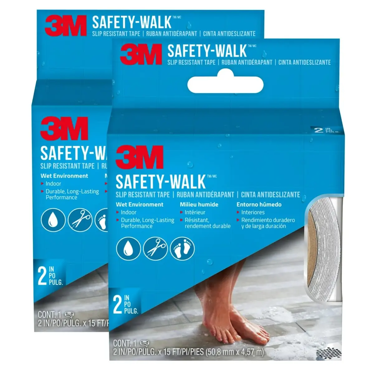 3M Safety-Walk Clear Anti-Slip Tape 2 in x 15 ft (Pack of 2) | Water-Resistant Grip for Wet Areas - main product image