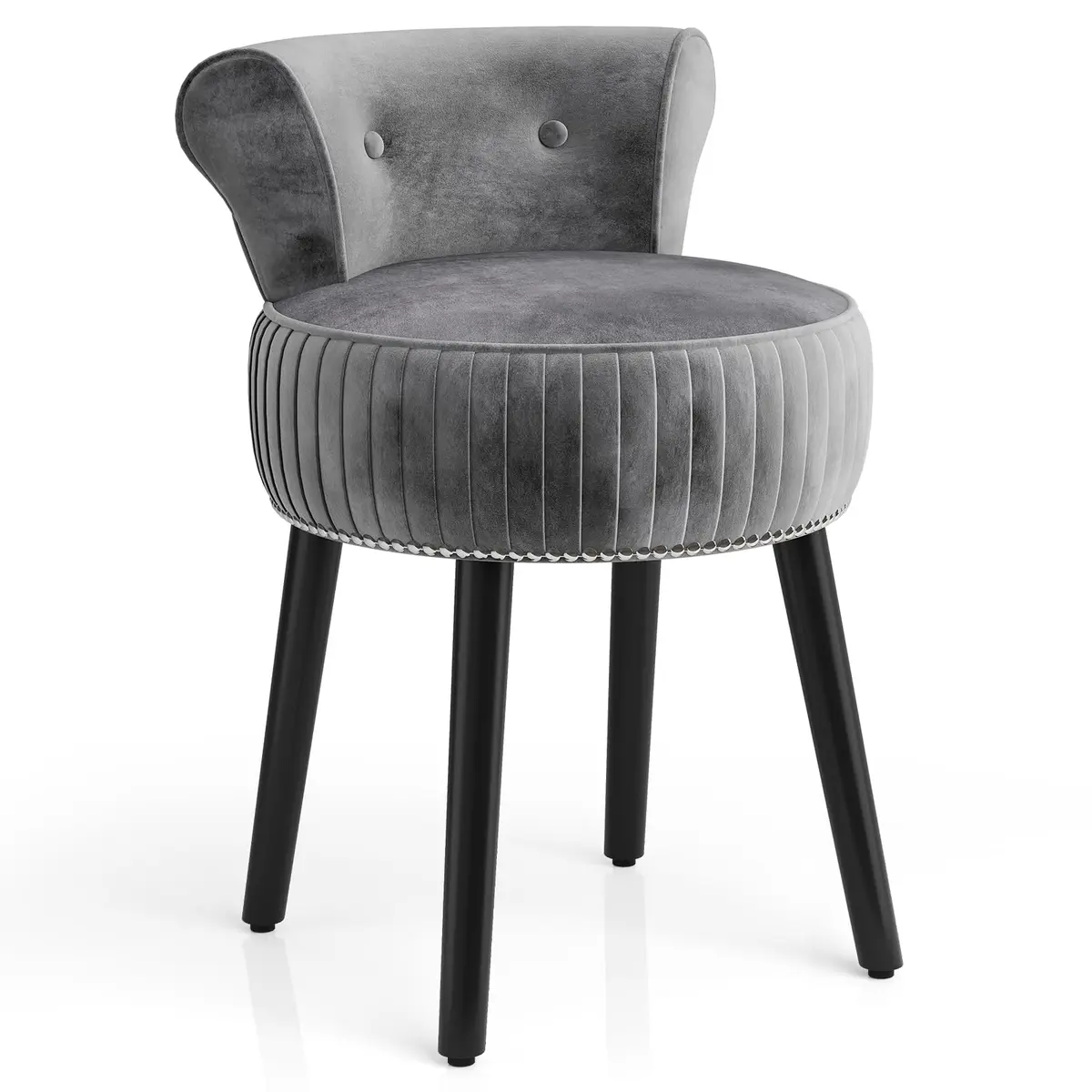 CHARMAID Velvet Vanity Chair for Bedroom, Elegant Accent Chair with Tufted Low Back, Solid Wood Legs, Upholstered Seat, Modern Makeup Stool for Dressing Room, Home Office (Gray & Black) | Tufted Velvet, 19" x 18" x 26" - main product image