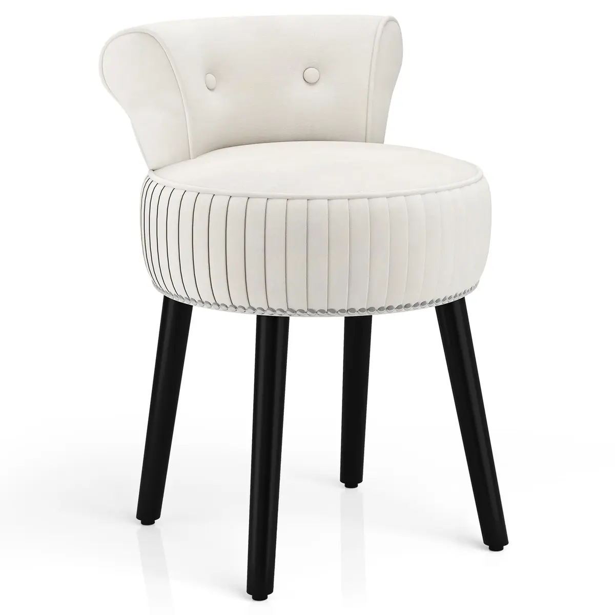 CHARMAID Velvet Vanity Chair for Bedroom, Elegant Accent Chair with Tufted Low Back, Solid Wood Legs, Upholstered Seat, Modern Makeup Stool for Dressing Room, Home Office (Beige & Black) | Tufted Velvet, 19" x 18" x 26" - main product image