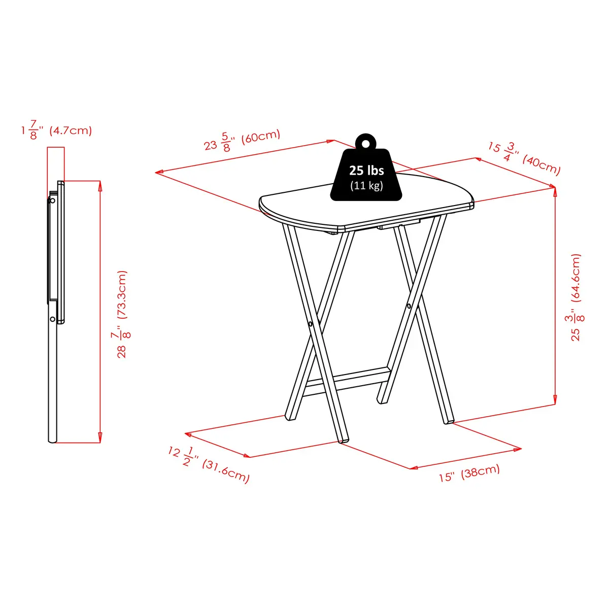 Winsome Corbett Set of 2 Oversized Foldable Snack Tables | Space-Saving, Durable, Easy to Store (70-120 chars) - view 5