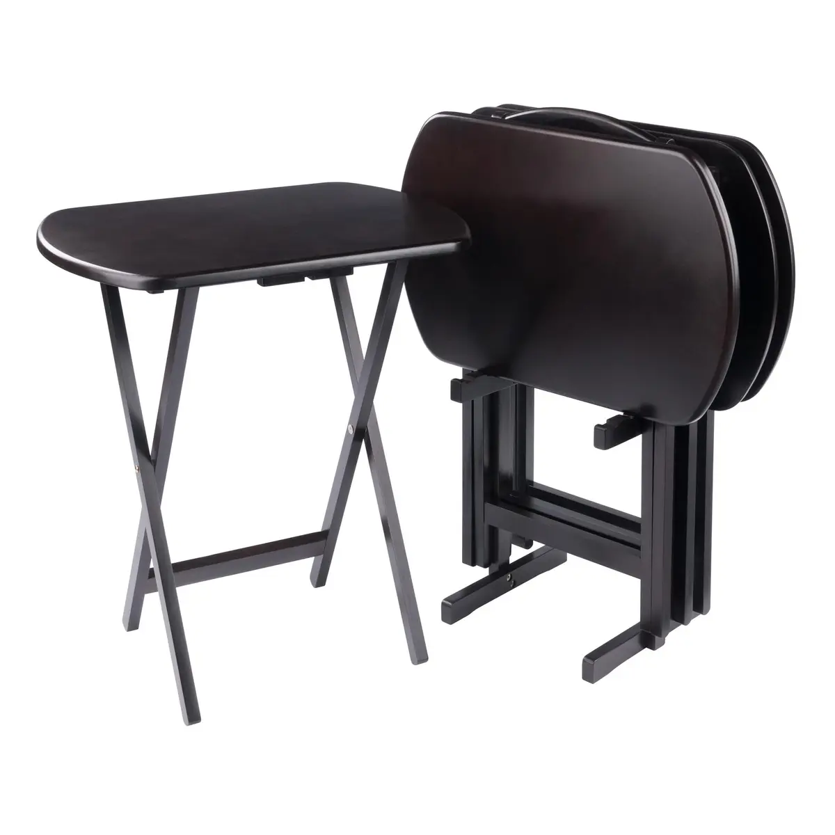 Winsome Corbett Set of 4 Oversized Foldable Snack Tables with Storage Rack | Space-Saving & Durable - main product image