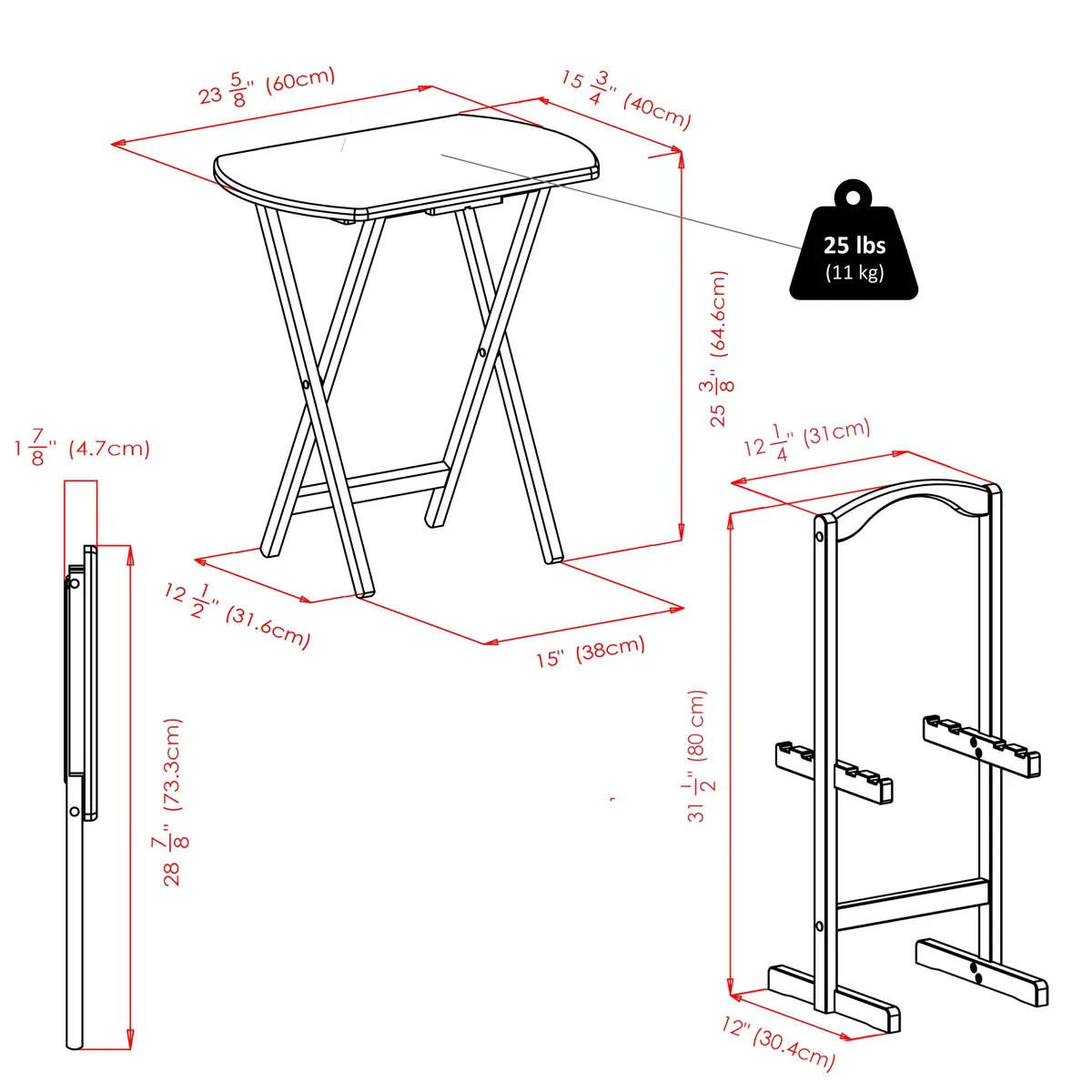Winsome Corbett Set of 4 Oversized Foldable Snack Tables with Storage Rack | Space-Saving & Durable - view 6