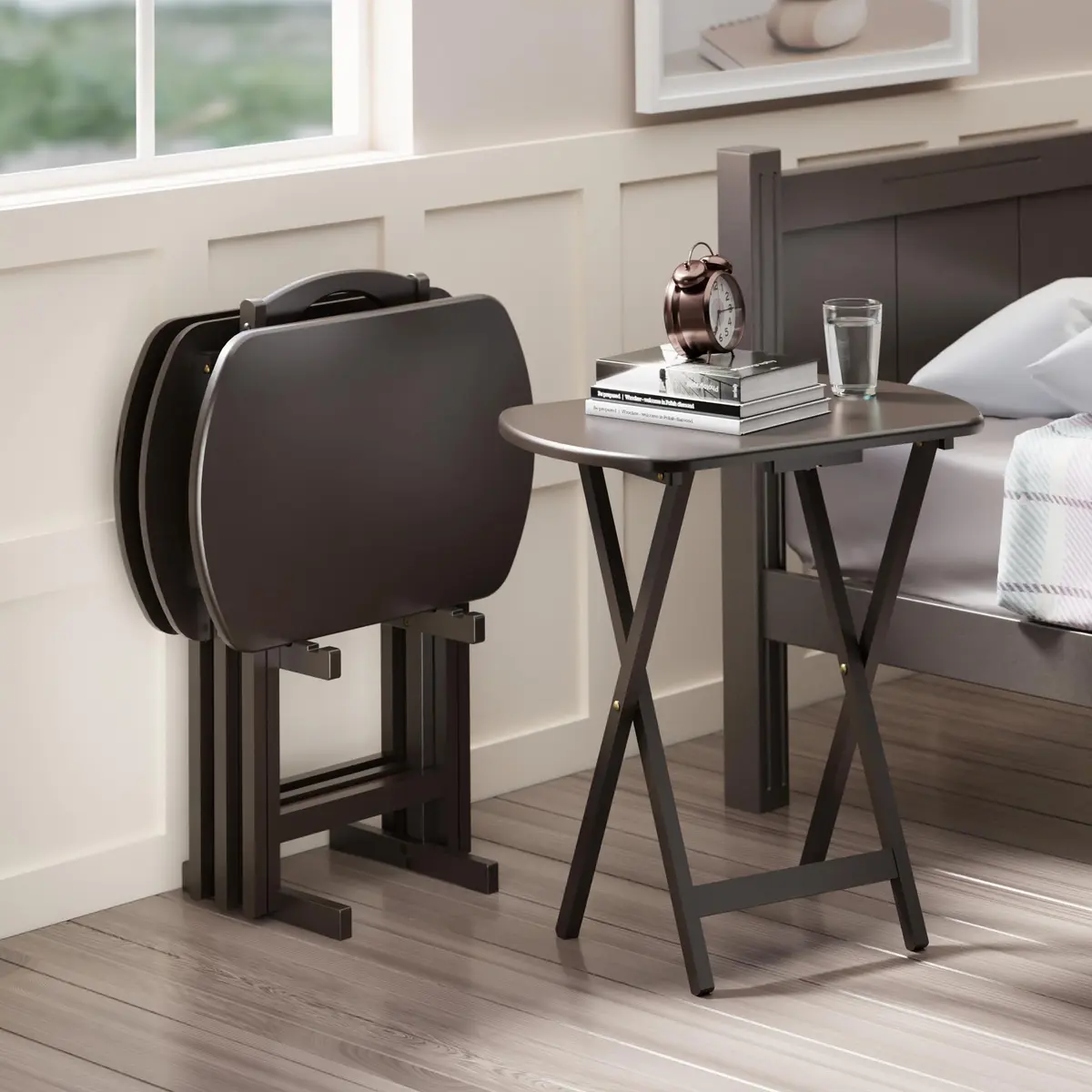 Winsome Corbett Set of 4 Oversized Foldable Snack Tables with Storage Rack | Space-Saving & Durable - view 2