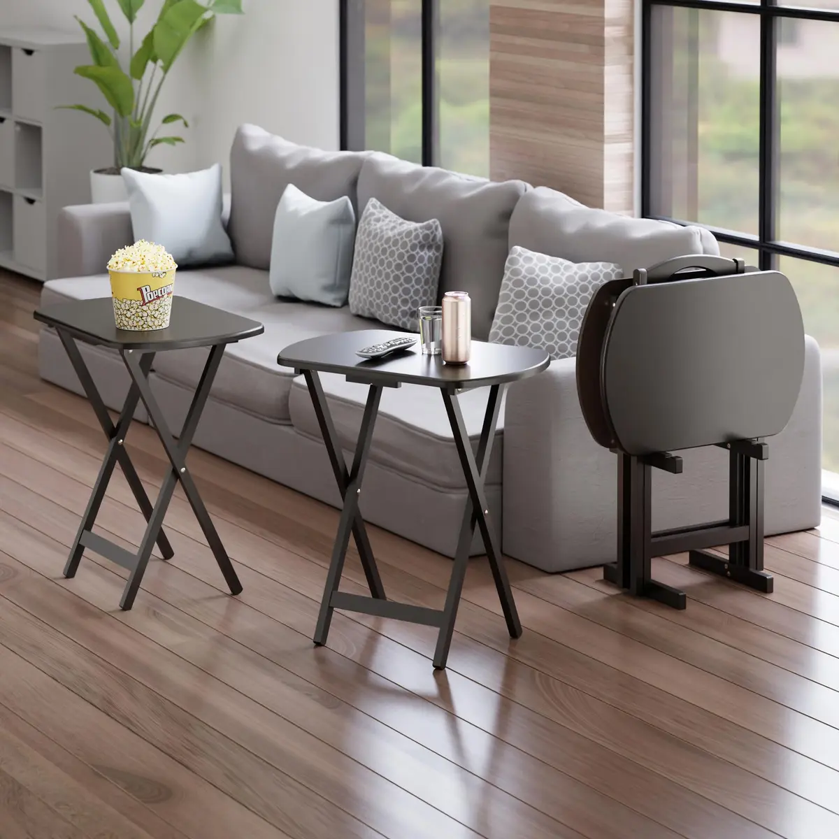 Winsome Corbett Set of 4 Oversized Foldable Snack Tables with Storage Rack | Space-Saving & Durable - view 3
