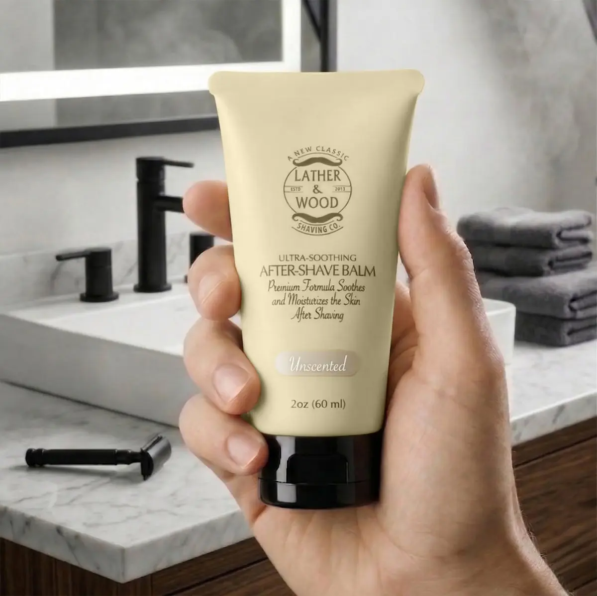 Lather & Wood Unscented Aftershave Balm for Men – Soothes Razor Burn, Hydrates & Restores Skin – Alcohol Free, Non-Greasy Formula - 2oz - view 4