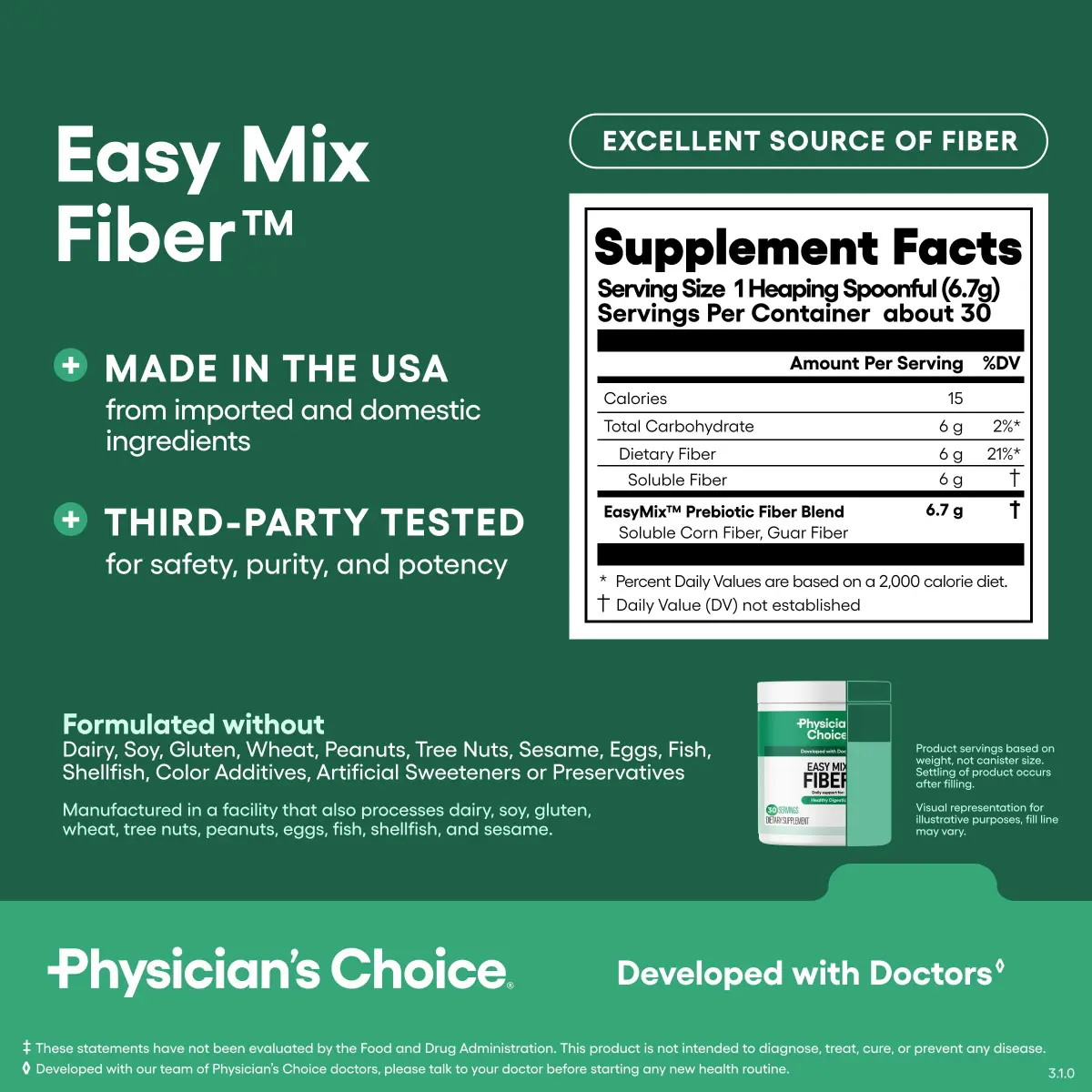 Physician's CHOICE Easy Mix Fiber Powder Supplement, 7.1oz | Supports Digestion & Regularity - view 7