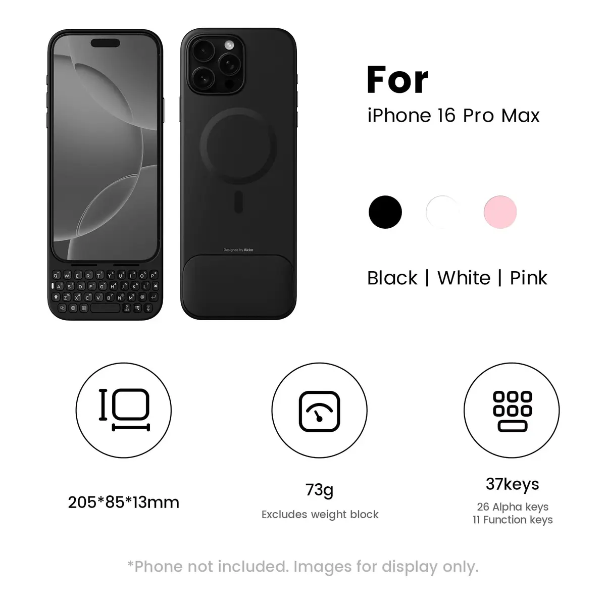 Akko MetaKey Keyboard for iPhone 16 Pro Max with Magnetic Support & Backlight | Space Black - view 6
