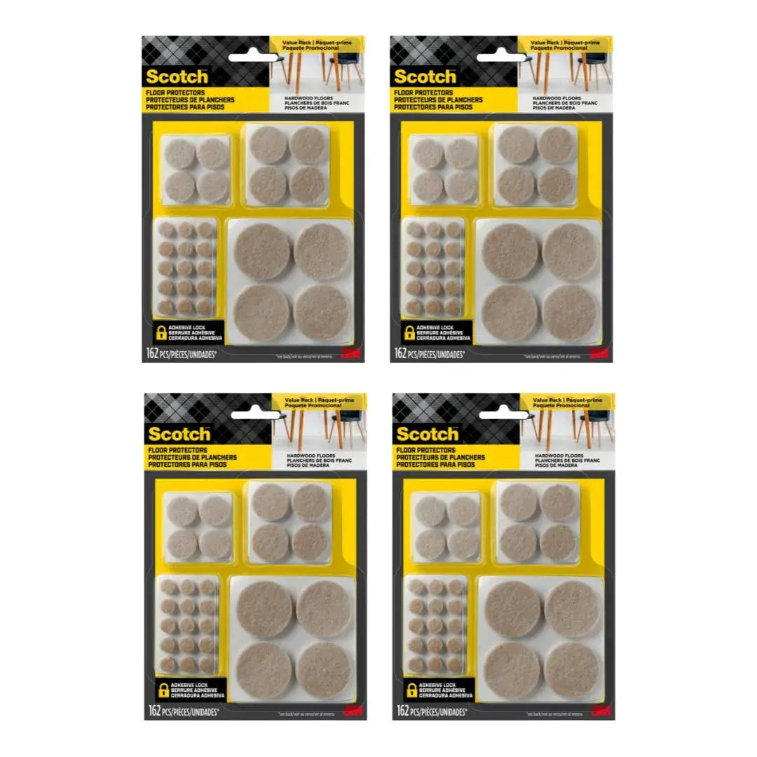 Scotch Felt Pads, Round, Assorted Sizes, Beige, 4 Pack (648 Pieces) | Protects Floors from Scratches - main product image