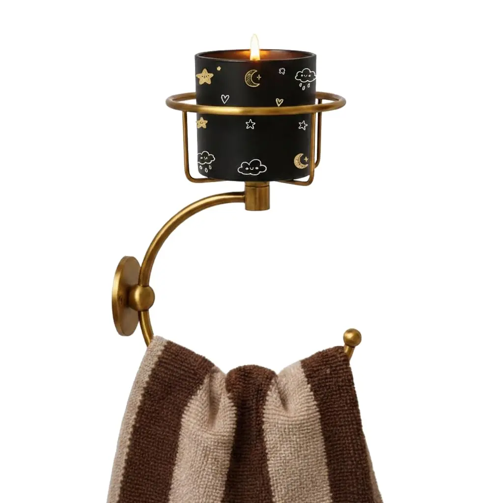 ICCTUO Brass Towel Holder & Candle Sconce | Vintage Bathroom Decor (70-120c) - main product image
