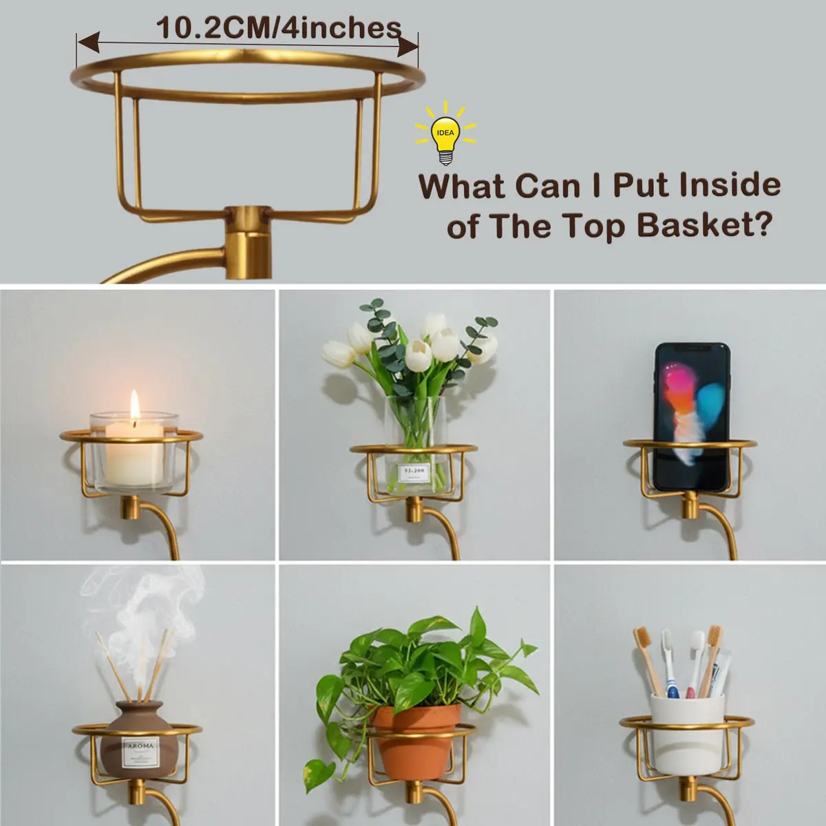 ICCTUO Brass Towel Holder & Candle Sconce | Vintage Bathroom Decor (70-120c) - view 6