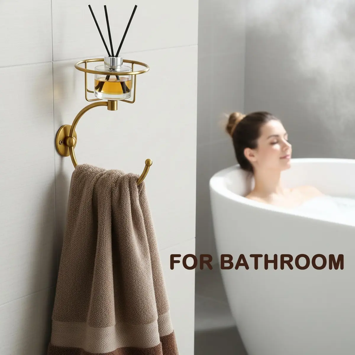 ICCTUO Brass Towel Holder & Candle Sconce | Vintage Bathroom Decor (70-120c) - view 7